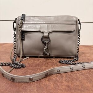 Rebecca Minkoff Mini MAC Taupe Leather Crossbody Bag Gunmetal Chain Boho Chic